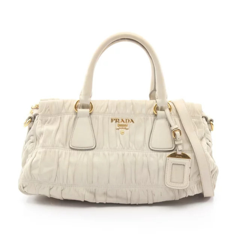 Prada NAPPA GAUFRE Gathered Handbag Leather Bag Gray